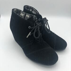 TOMS Black Suede Lace-Up Wedge Ankle Booties Style 380815 | Women's Size 7